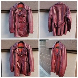 Vtg Double-breasted Women's Leather Trench Coat